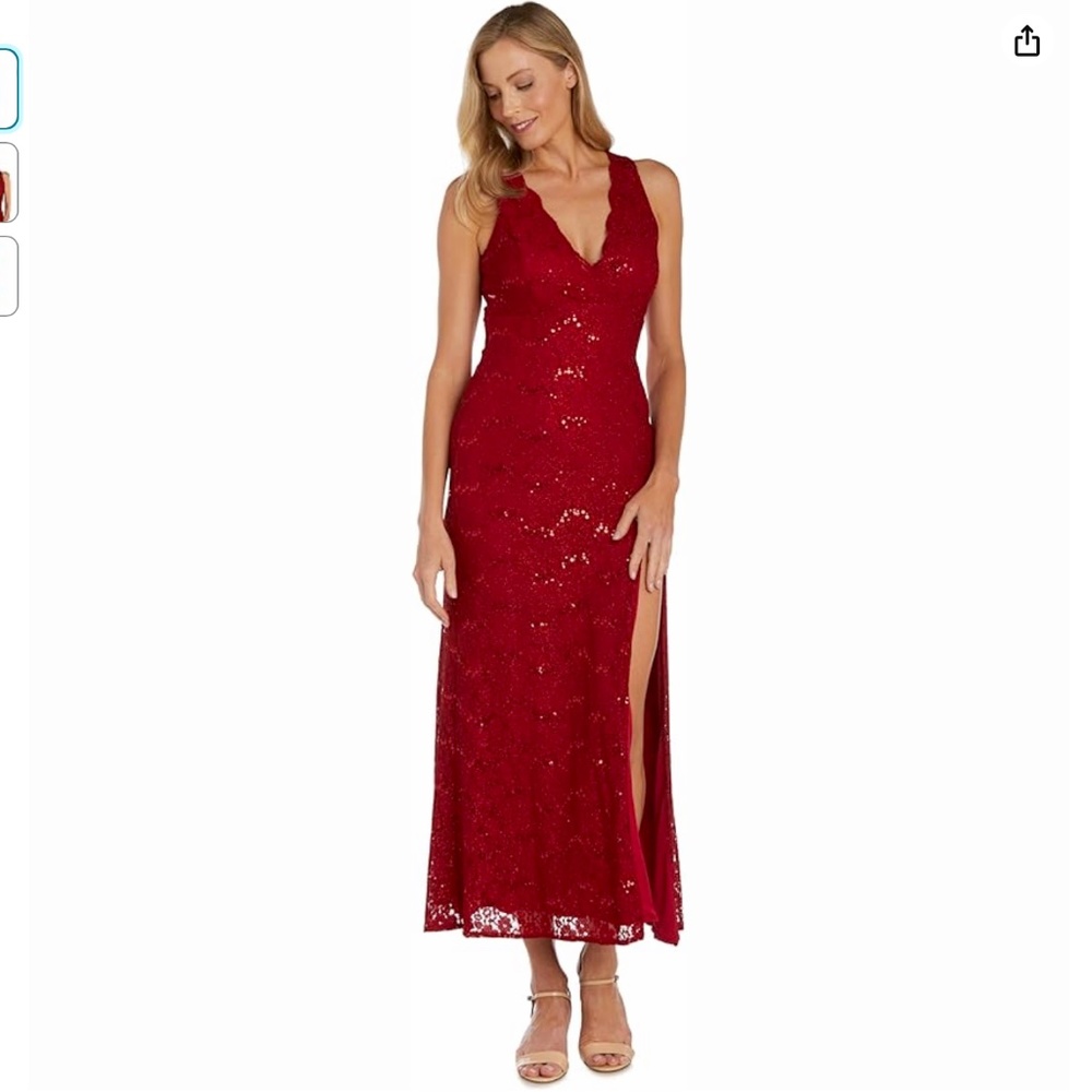 Nightway Women's Glitter Lace Gown Red, Size 8 NWT